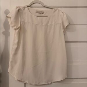 LOFT Cream Short-Sleeve Scoop Neck Blouse